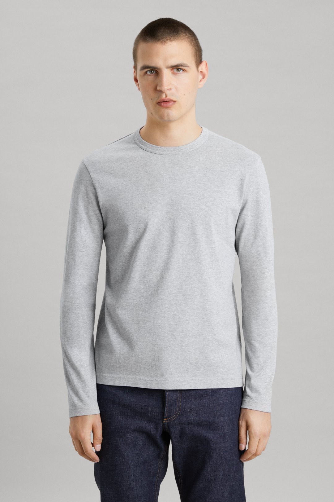Grey Melange Long Sleeve T-Shirt | Organic Cotton Crewneck - ASKET