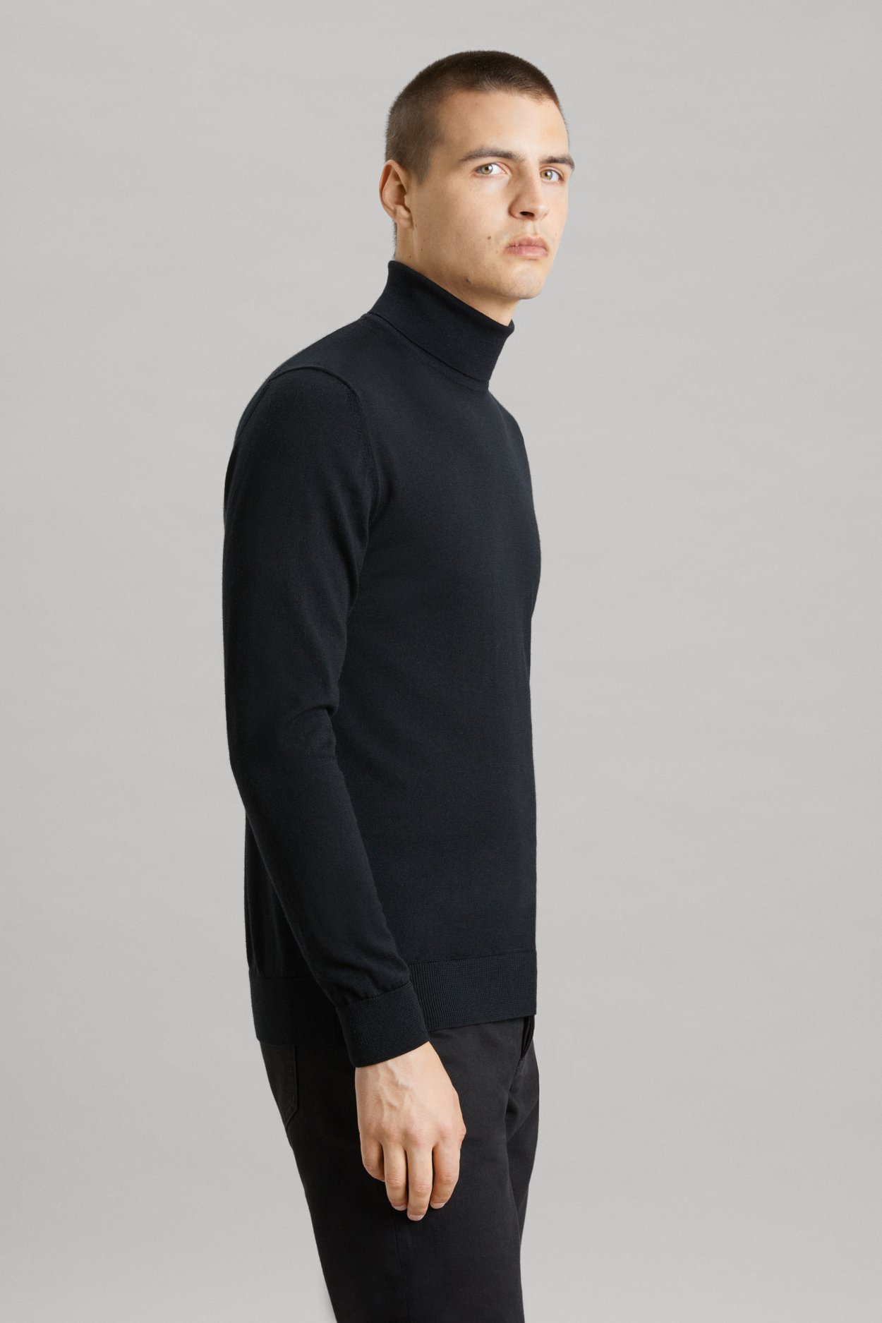 Merino Wool Polo Neck Base Layer Black XS 